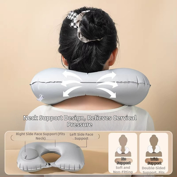 U tvarovaná nafukovacia vankúš na krk – univerzálny, Qianchuan A3257, vzduchové plnenie, flokovaná tkanina