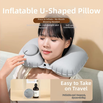 U tvarovaná nafukovacia vankúš na krk – univerzálny, Qianchuan A3257, vzduchové plnenie, flokovaná tkanina