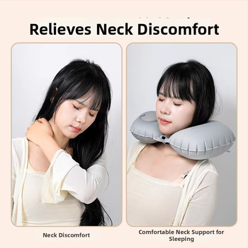 U tvarovaná nafukovacia vankúš na krk – univerzálny, Qianchuan A3257, vzduchové plnenie, flokovaná tkanina