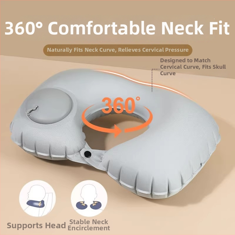 U tvarovaná nafukovacia vankúš na krk – univerzálny, Qianchuan A3257, vzduchové plnenie, flokovaná tkanina