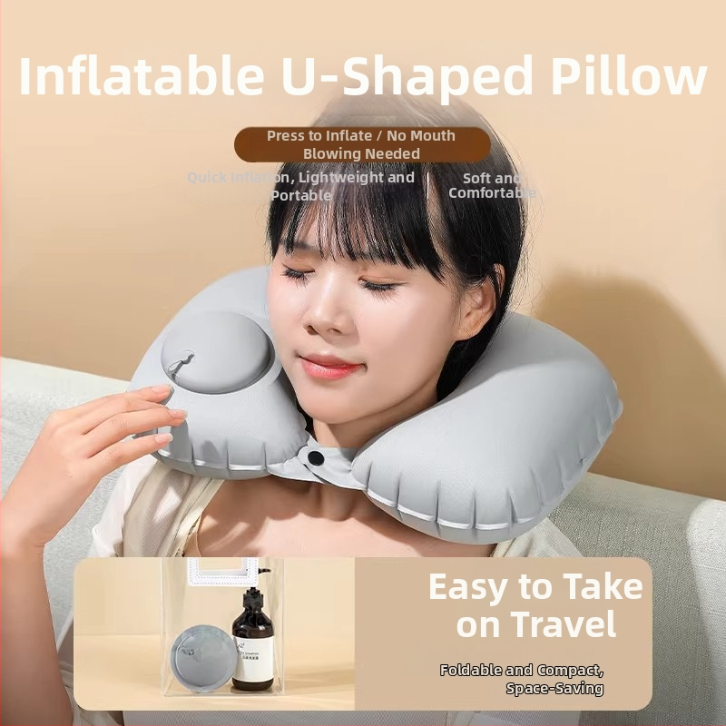 U-kujuline täisõhupadi kaelale – universaalne, Qianchuan A3257, õhupõhine täidis, flokitud kangas