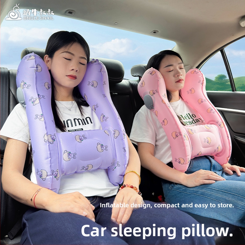 Detská cestovná vankúš do auta na spanie - prenosný nafúknuteľný opierka hlavy, TPU materiál, vhodné pre všetky ročné obdobia, roztomilý štýl, univerzálna kompatibilita