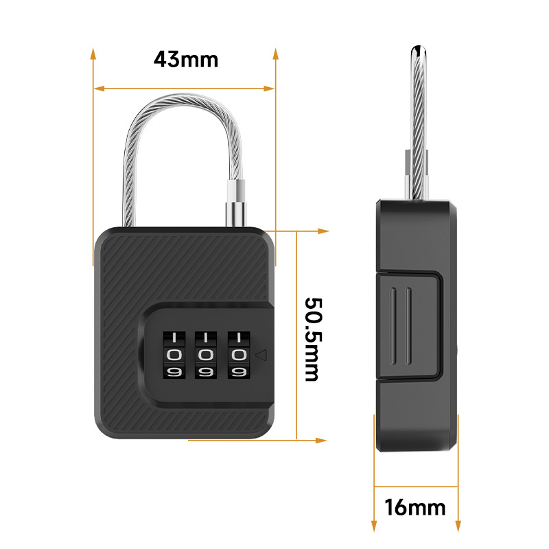 Digitálny zámok so železným drôtom pre tašky a skrinky – ABS + nehrdzavejúce oceľové lano, priemer 3 mm, rozostup 30 mm, model F337