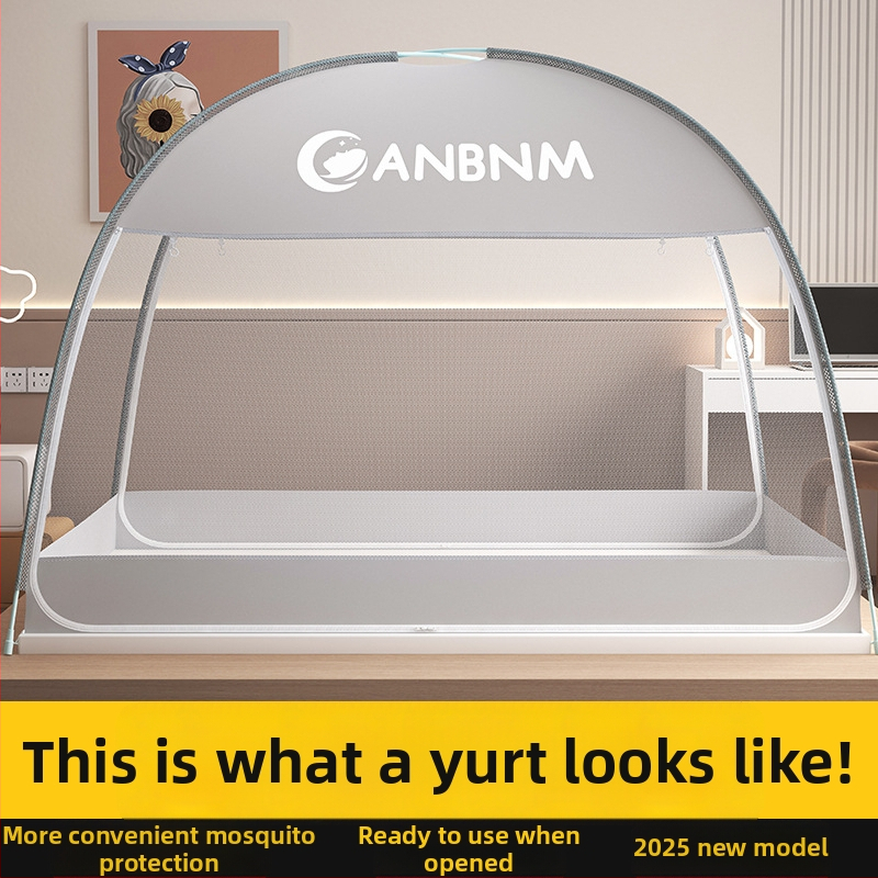 Posteľová sieť proti komárom, štýl mongolskej jurty, bez montáže, skladacia, s dvojitými dverami, z vlákna skleného