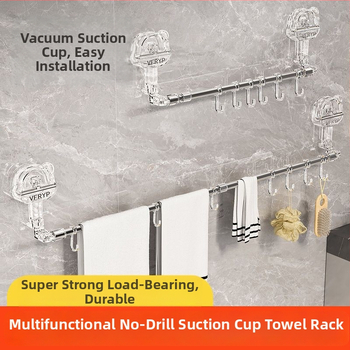 Telescopický vešiak s vákuovou prisavkou do kúpeľne a kuchyne, bez vŕtania, materiály: plast, nerezová oceľ, ABS