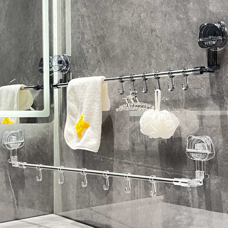 Telescopický vešiak s vákuovou prisavkou do kúpeľne a kuchyne, bez vŕtania, materiály: plast, nerezová oceľ, ABS