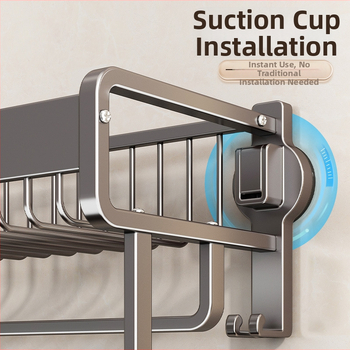 Držiak na uteráky bez vŕtania do kúpeľne, s prísavkou, hliníková zliatina, sieťový kôš