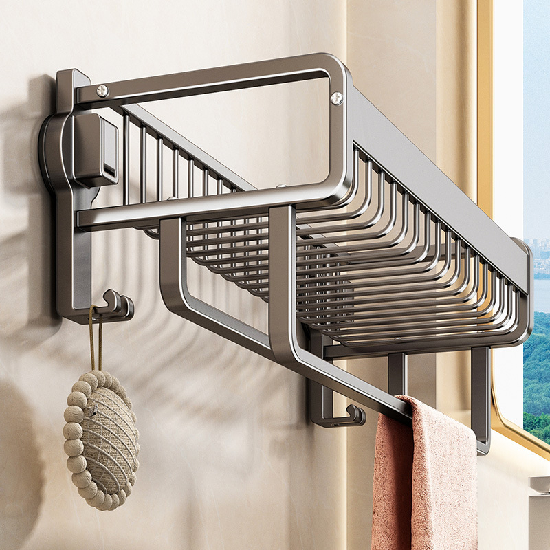 Držiak na uteráky bez vŕtania do kúpeľne, s prísavkou, hliníková zliatina, sieťový kôš