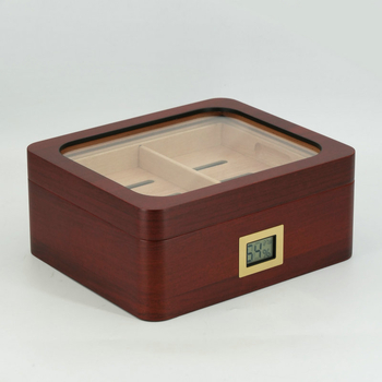Arcová drevená krabička na cigare s priehľadným okienkom, viacvrstvovými priečkami a zvlhčovacou funkciou