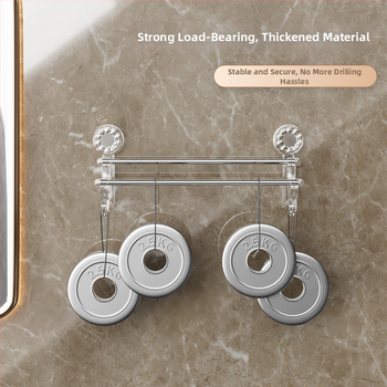 2-úrovňový držiak na uteráky so sacími pohármi – bez vŕtania, na stenu, s háčikmi, materiál: plast + nerezová oceľ, Nosnosť 25