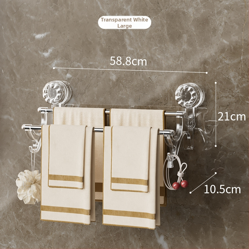 2-úrovňový držiak na uteráky so sacími pohármi – bez vŕtania, na stenu, s háčikmi, materiál: plast + nerezová oceľ, Nosnosť 25