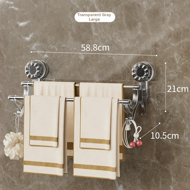 2-úrovňový držiak na uteráky so sacími pohármi – bez vŕtania, na stenu, s háčikmi, materiál: plast + nerezová oceľ, Nosnosť 25