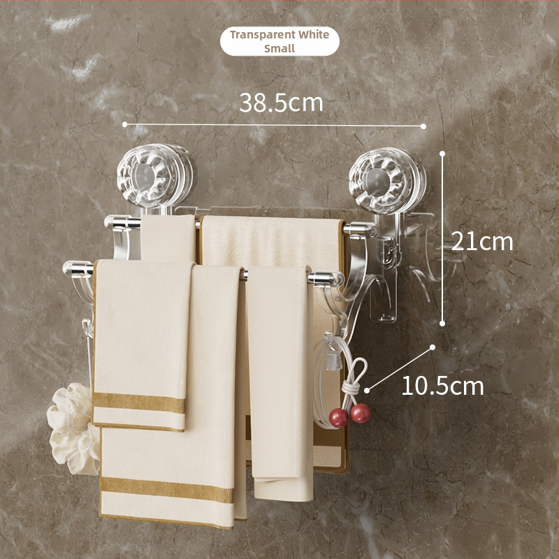 2-úrovňový držiak na uteráky so sacími pohármi – bez vŕtania, na stenu, s háčikmi, materiál: plast + nerezová oceľ, Nosnosť 25