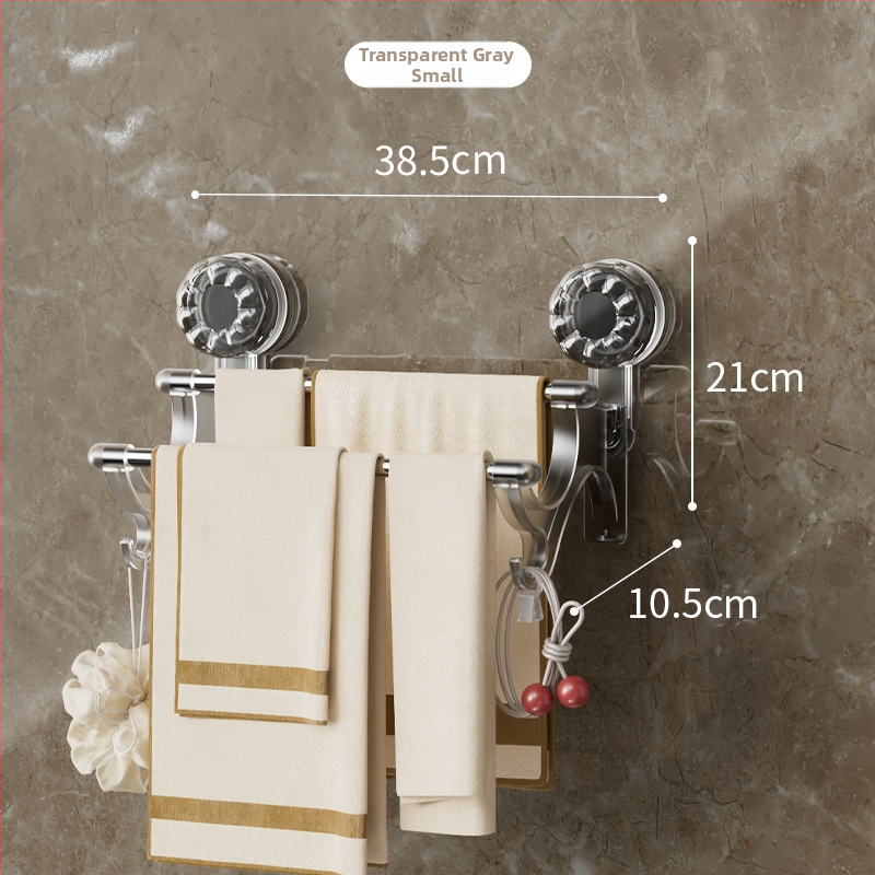 2-úrovňový držiak na uteráky so sacími pohármi – bez vŕtania, na stenu, s háčikmi, materiál: plast + nerezová oceľ, Nosnosť 25