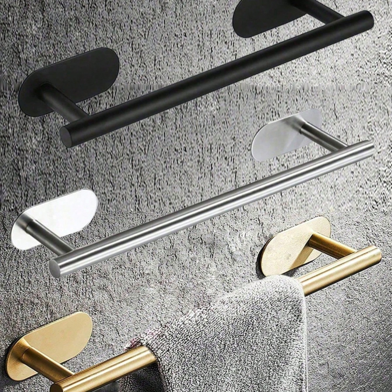 Nerezová tyč na uteráky do kúpeľne, bez vŕtania, jednovrstvá, nosnosť 1–2 kg, povrchová úprava brúsená/ lakovaná/ pozlátená