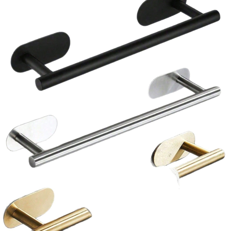 Nerezová tyč na uteráky do kúpeľne, bez vŕtania, jednovrstvá, nosnosť 1–2 kg, povrchová úprava brúsená/ lakovaná/ pozlátená