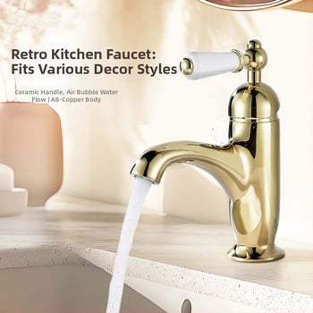 Meďový jednoručný mosdľový mixér pre spodnú inštaláciu, francúzsko-retro európsky štýl, keramický diskový ventil, G1/2 prípojky, 0-90°C