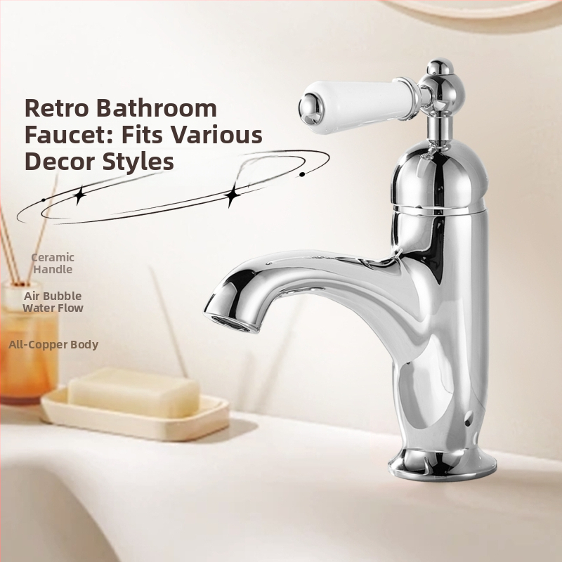 Meďový jednoručný mosdľový mixér pre spodnú inštaláciu, francúzsko-retro európsky štýl, keramický diskový ventil, G1/2 prípojky, 0-90°C