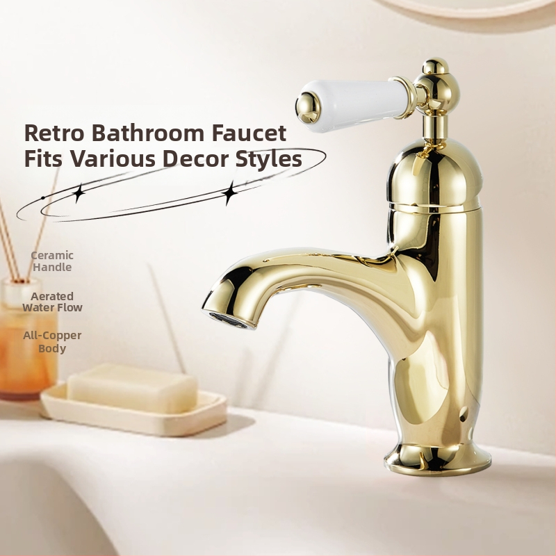 Meďový jednoručný mosdľový mixér pre spodnú inštaláciu, francúzsko-retro európsky štýl, keramický diskový ventil, G1/2 prípojky, 0-90°C