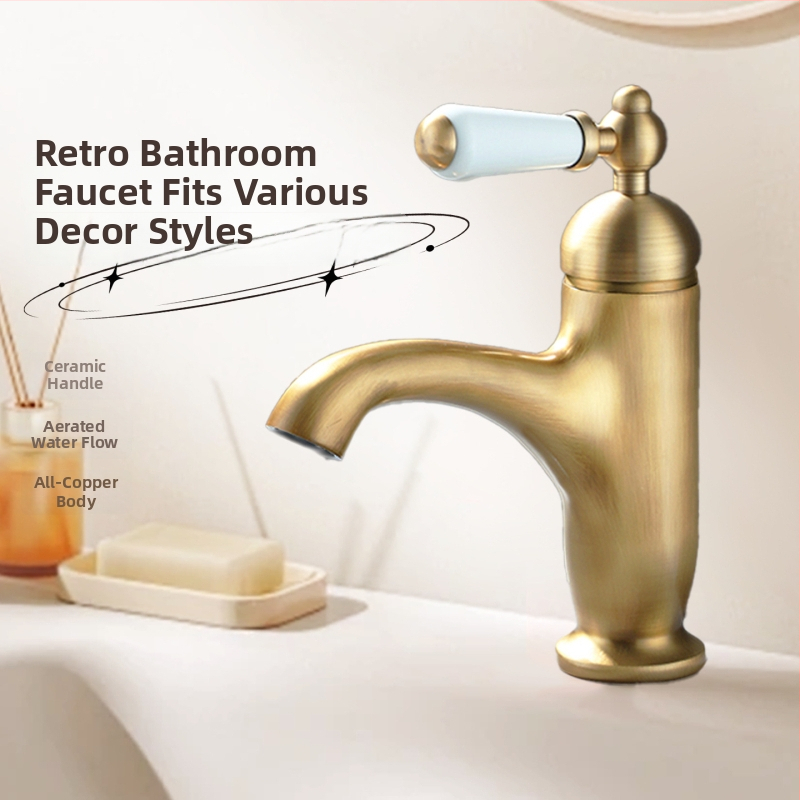 Meďový jednoručný mosdľový mixér pre spodnú inštaláciu, francúzsko-retro európsky štýl, keramický diskový ventil, G1/2 prípojky, 0-90°C