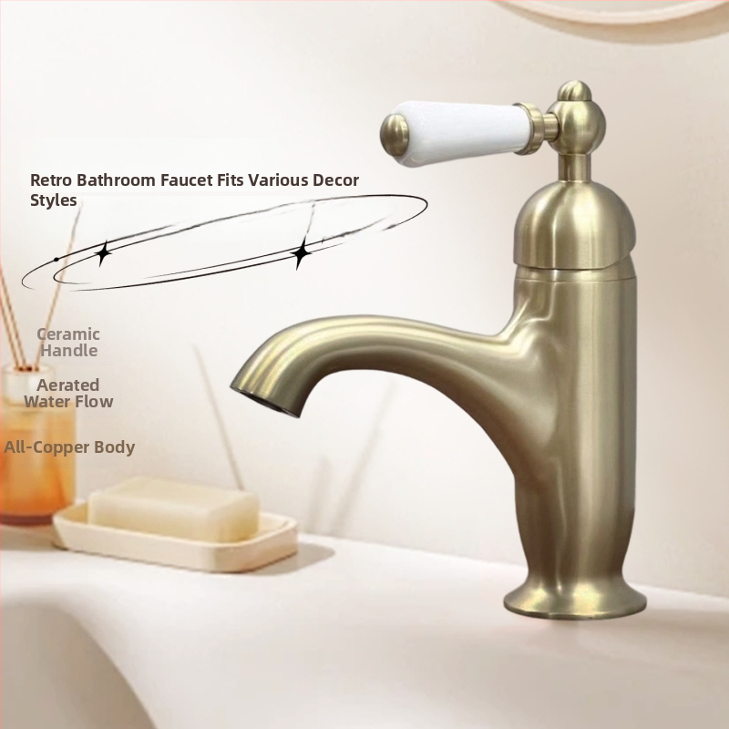 Meďový jednoručný mosdľový mixér pre spodnú inštaláciu, francúzsko-retro európsky štýl, keramický diskový ventil, G1/2 prípojky, 0-90°C