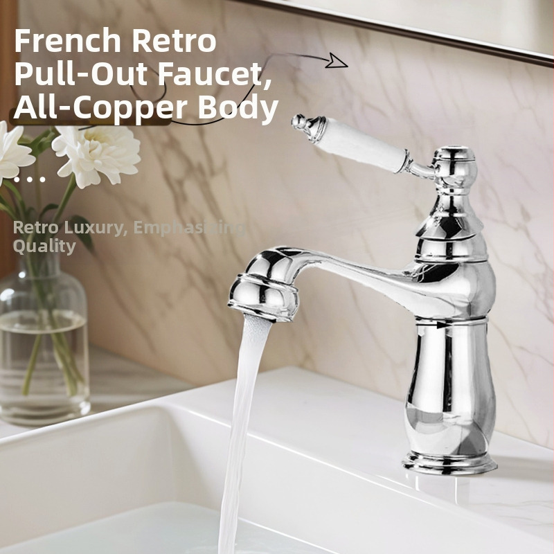 Meďový jednoručný mosdľový mixér pre spodnú inštaláciu, francúzsko-retro európsky štýl, keramický diskový ventil, G1/2 prípojky, 0-90°C