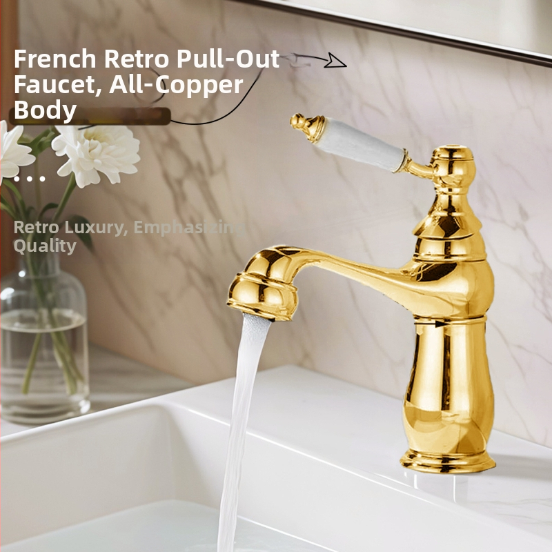 Meďový jednoručný mosdľový mixér pre spodnú inštaláciu, francúzsko-retro európsky štýl, keramický diskový ventil, G1/2 prípojky, 0-90°C