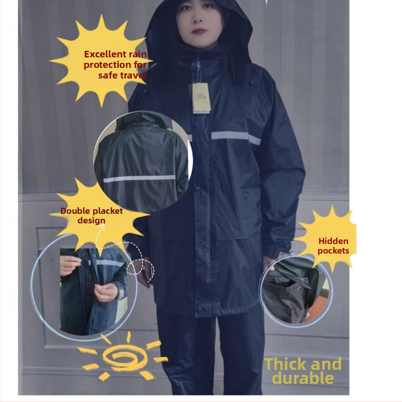 Reflexný set dáždnika a nohavíc pre dospelých - delený, hrubý celotelový ochranný plášť, 0,19 mm taftová látka, PVC lepiaca vodotesná vrstva, vhodné pre motocyklistu/elektrobicykel