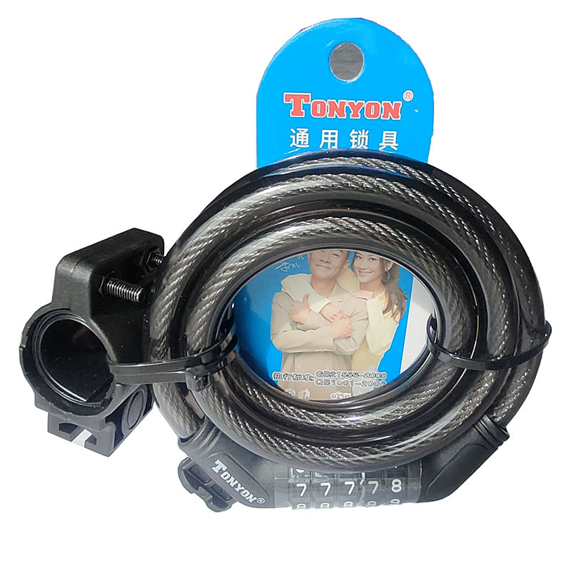 Dviratinio kabelio užraktas, atsparus vandeniui, penkių skaitmenų slaptažodis, iš aukštos kokybės plieno su PVC/ABS, modelis TY5612