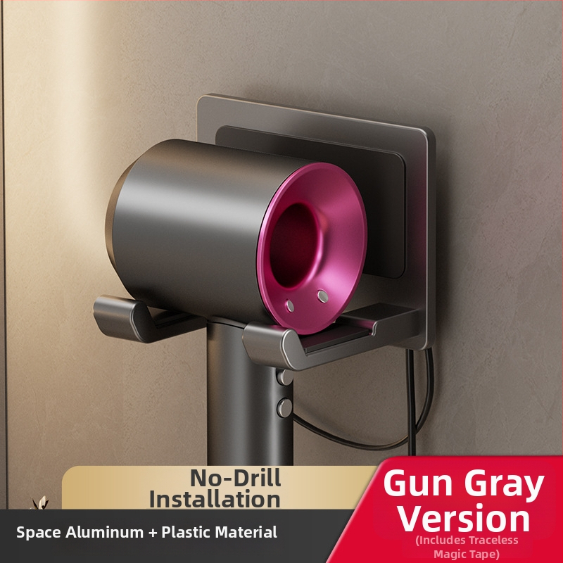 Nástenný držiak na sušič vlasov – bez vŕtania, plast/alumínium, nosnosť 5–10 kg, model 135, moderný jednoduchý štýl