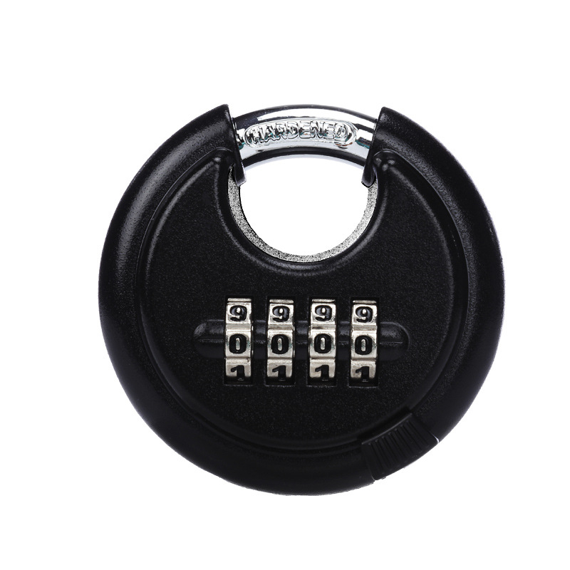 Zámok s číselnou kombináciou pre vonkajšie brány a reťaze — telo zo zliatiny zinku; typ: čísla; hrúbka zámku 9,5 mm; rozstup zámku 20 mm