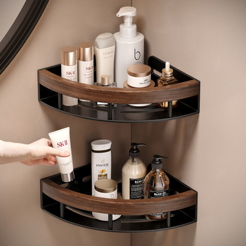 Kúpeľňová trojuholníková rohová polica z hliníkovej zliatiny, jednostupňová, nosnosť 1–5 kg, model k5872.