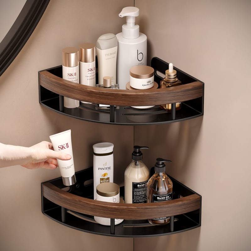 Kúpeľňová trojuholníková rohová polica z hliníkovej zliatiny, jednostupňová, nosnosť 1–5 kg, model k5872.