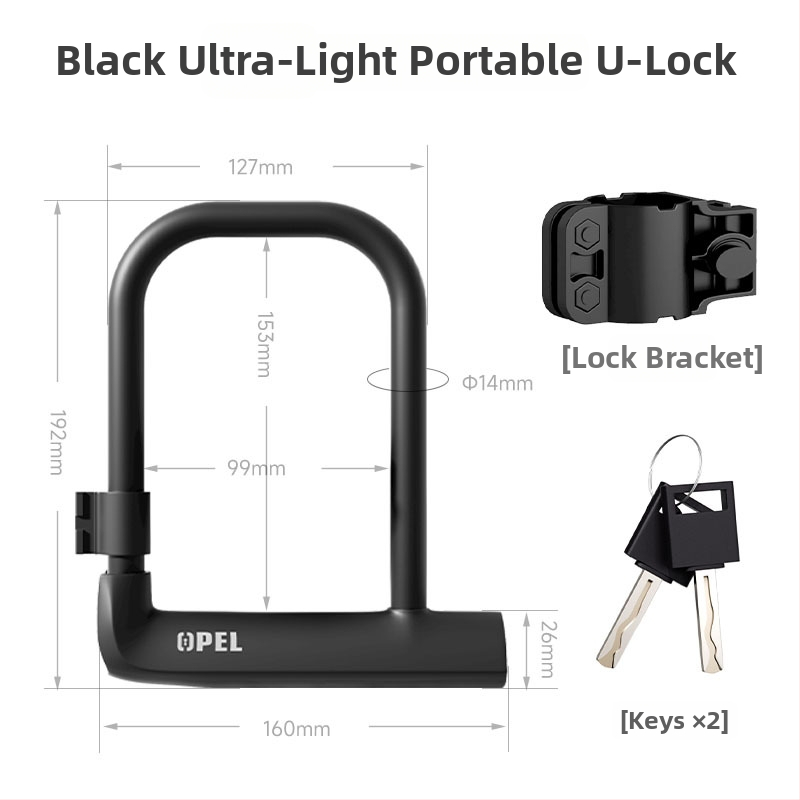 OPEL UC-K-1 Geležinis U-formos užraktas dviraciui ir elektrinei transporto priemonei — anti-smash, anti-pry, atsparus vandeniui, 0,6 kg