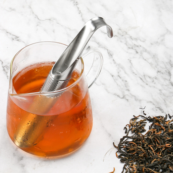 Čajový infuzér v tvare rúry, s posúvacou rukoväťou, pripevnený na pohár, z nerezovej ocele 304