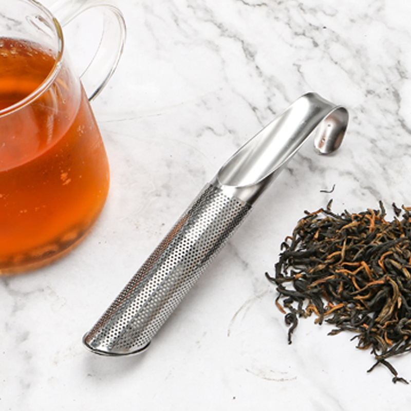 Čajni infuzor u obliku cijevi, s ručkom za guranje i povlačenje, pričvršćen na šalicu, filtr od nehrđajućeg čelika 304