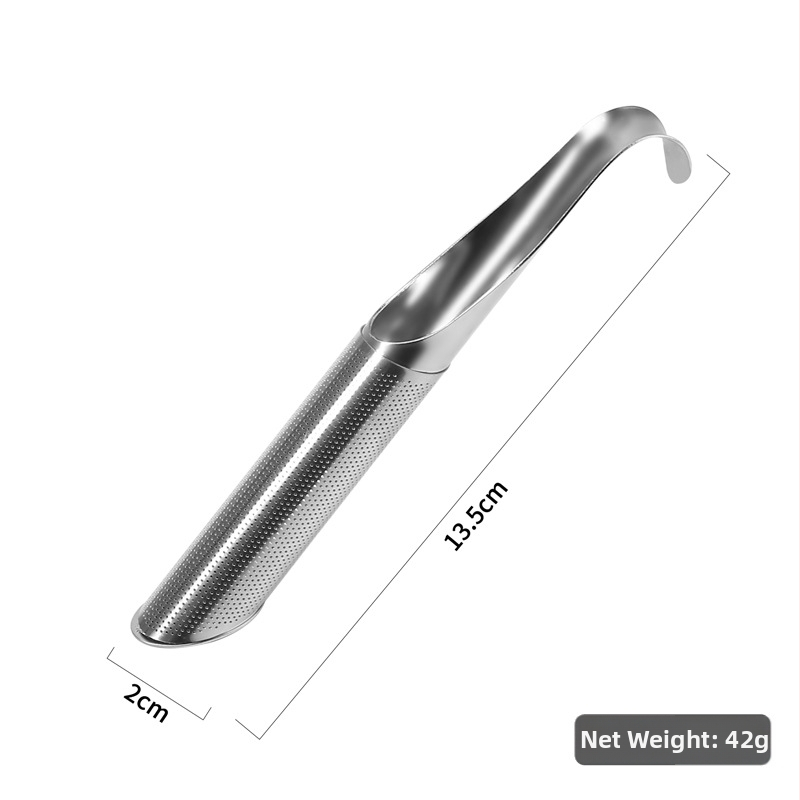 Čajový infuzér v tvare rúry, s posúvacou rukoväťou, pripevnený na pohár, z nerezovej ocele 304