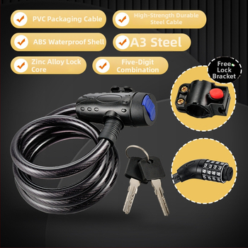 Sulankstomas dviracio užraktas su plieno kabeliu, modelis JTS, prekinis ženklas OPEL, skirtas kelių dviračiams, 270 g