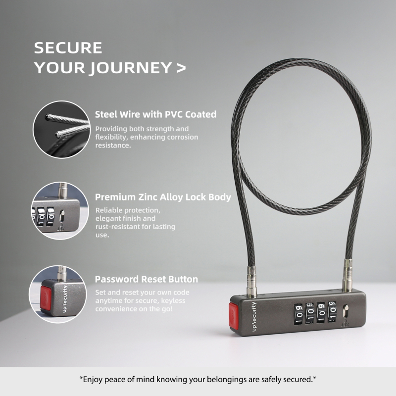 UP Security 904HP zámok s kódom zo zliatiny zinku pre bicykel a prilbu, 5 mm zámová tyč