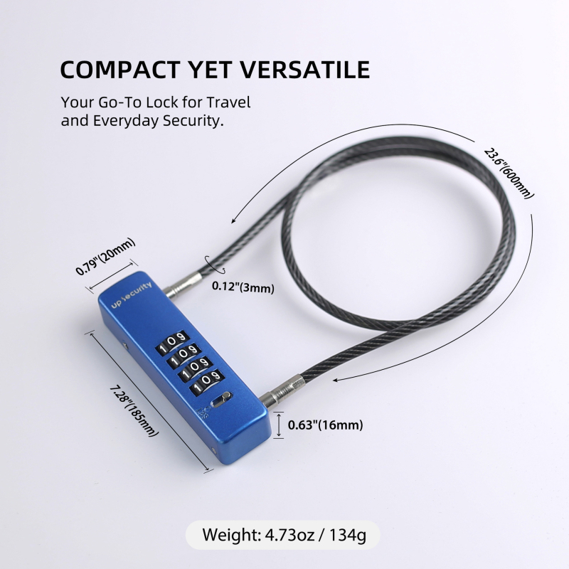 UP Security 904HP zámok s kódom zo zliatiny zinku pre bicykel a prilbu, 5 mm zámová tyč
