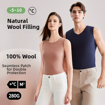 Unisex vesta s výplňou z vlny, antibakteriálna a teplá, dvojvrstvová, cez hlavu