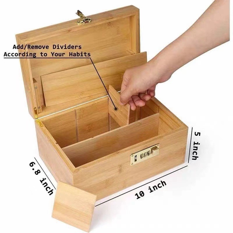 Drevená skrinka na cigarety z bambusového dreva, s vrchnákom a priehradkami, 18 L kapacita, vhodná do auta, obývačky, spálne a študovne, možnosť potlače loga