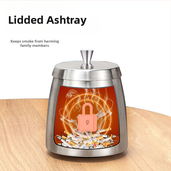 Nerezový stolný popolník s vetru odolným dizajnom, potlačou loga a úložným priestorom