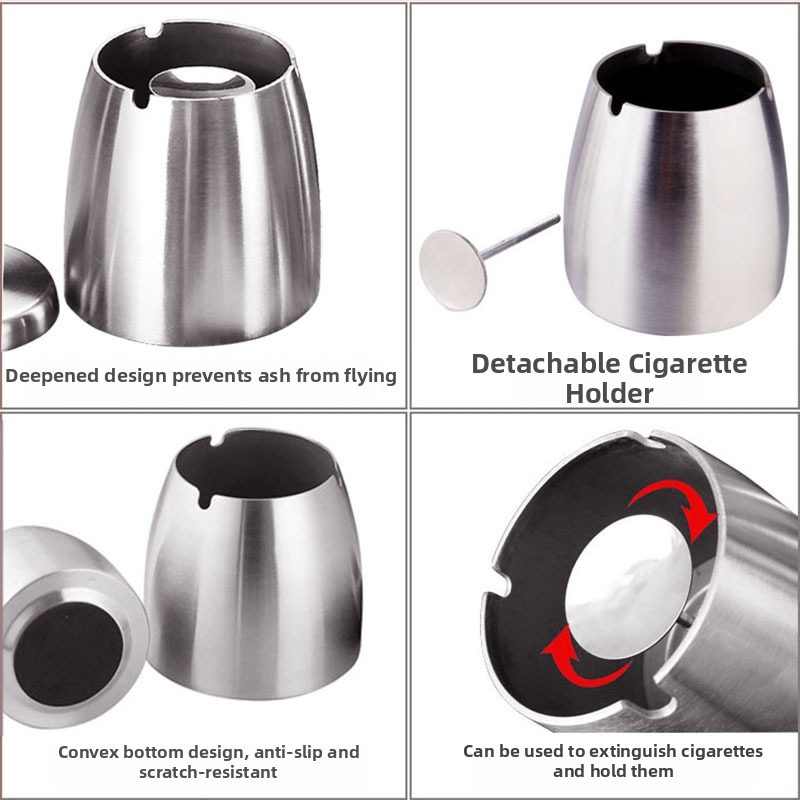 Nerezový stolný popolník s vetru odolným dizajnom, potlačou loga a úložným priestorom