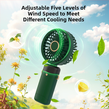 Kokkupandav USB kaela ventilaator bešepetilise mootoriga, 5 labad, 5 kiirust, 800–1000 mAh aku