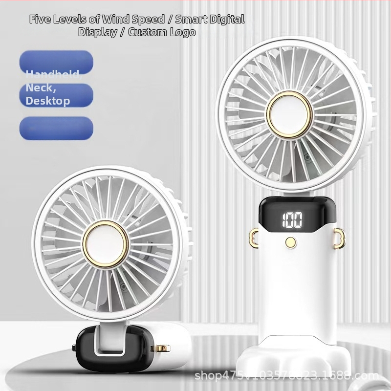 Kokkupandav USB kaela ventilaator bešepetilise mootoriga, 5 labad, 5 kiirust, 800–1000 mAh aku