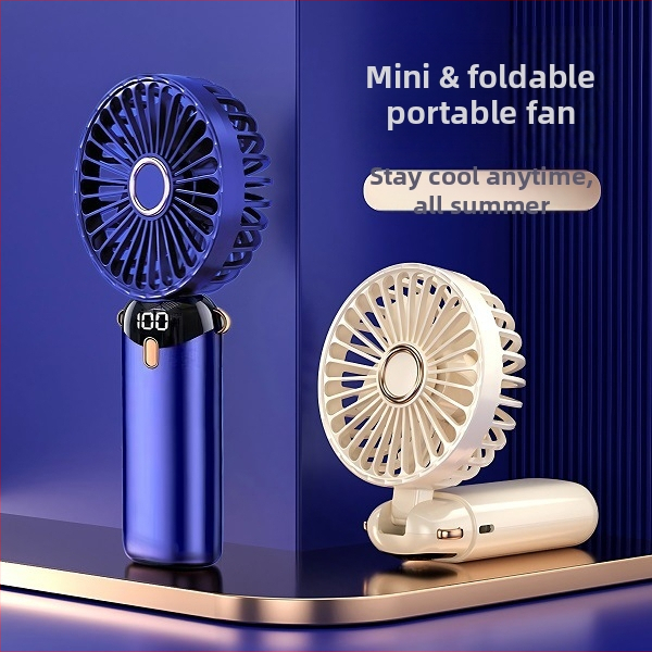 USB ručný mini ventilátor s digitálnym displejom, 5 stupňov rýchlosti, zabudovaná batéria 100–300 mAh, oscilácia hore-dole