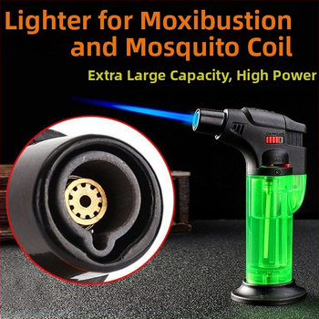Moksibuzācijas liesmugure un cigāru aizdedzināšanai, vēja izturīga, atkārtoti uzpildāma ar butānu, plastmasas korpuss, aromaterapijai piemērota
