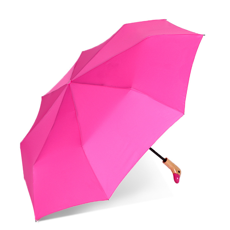 Trojdielny skladací dáždnik s motívom slivového kvetu, oceľové ramená, 8 lúčov, rukoväť z masívneho dreva, ručné otvorenie