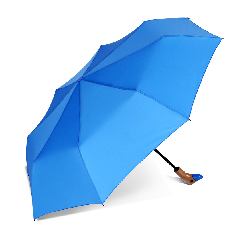 Trojdielny skladací dáždnik s motívom slivového kvetu, oceľové ramená, 8 lúčov, rukoväť z masívneho dreva, ručné otvorenie